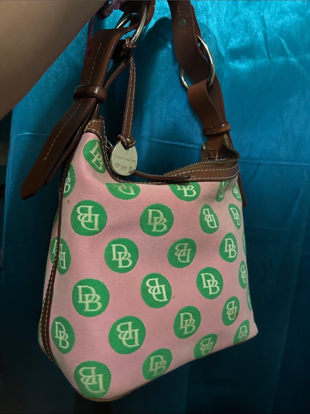 Dooney & Bourke Pink and Green Shoulder Bag with Brown - Picture 6 of 8